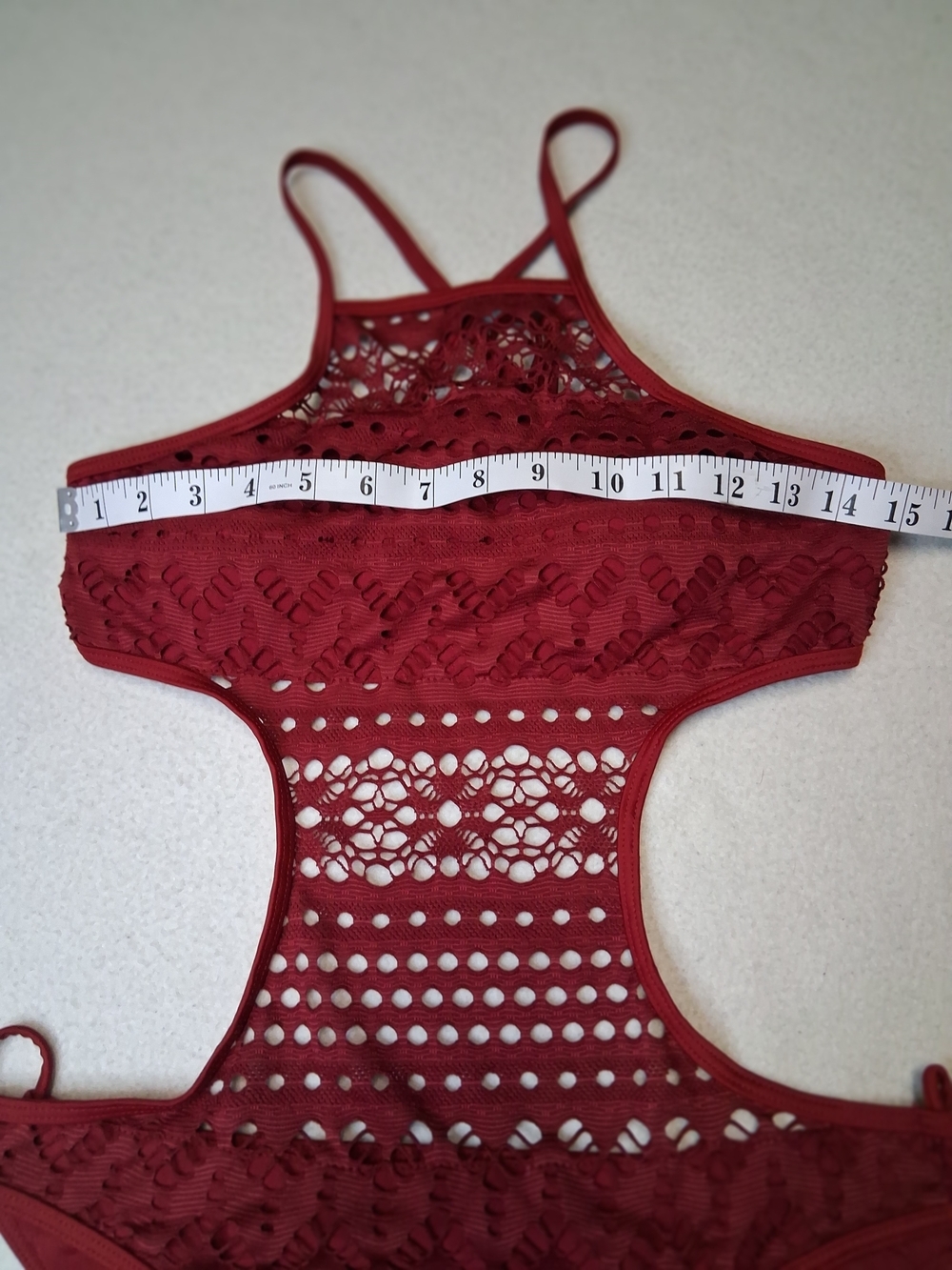 Crochet Cutout One-Piece Swimsuit - Wine Burgundy Crochet Monokini - Picture 11 of 11